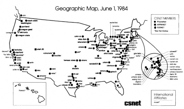 В 1984 году сеть APRANET становится интернетом. 