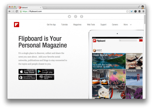 Фрагмент интерфейса сайта Flipboard.