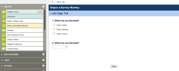 Создание анкеты на сервисе Survey Monkey. Скриншот.