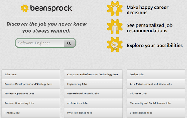 Beansprock.  Веб-сайт, дающий персональные рекомендации по работе