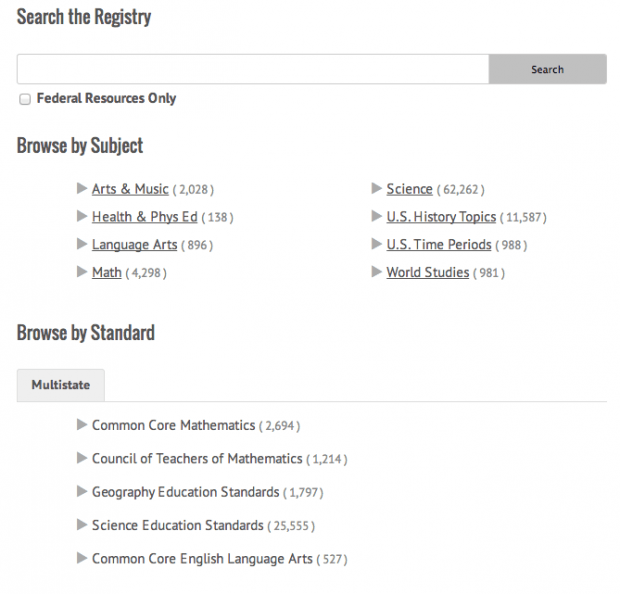 Фрагмент интерфейса сайта Learning Registry