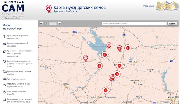 Проект "Карта нужд детских домов Ярославской области"