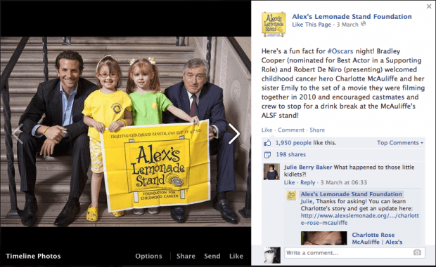 Facebook аккаунт Alex's Lemonade Stand Foundation