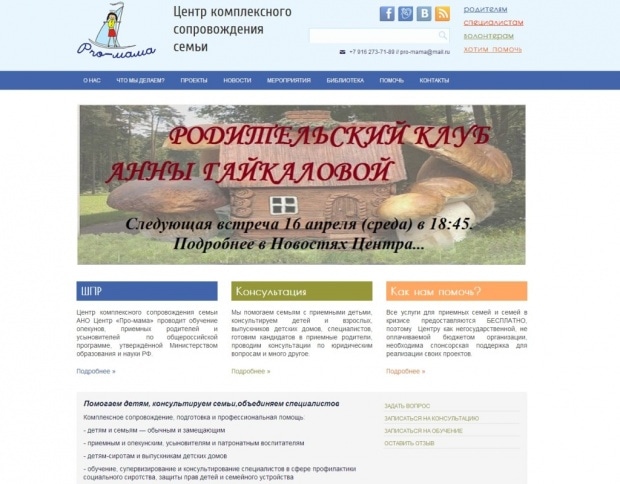 Фрагмент интерфейса сайта центра «Про-мама»