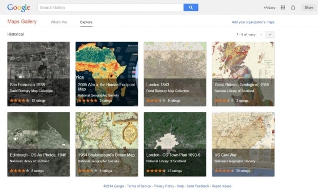 Фрагмент интерфейса сайта проекта Google Maps Gallery