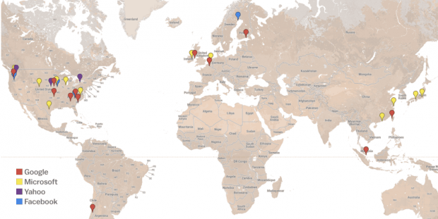Карта расположения дата-центров крупных интернет-компаний. Источник: Vox.