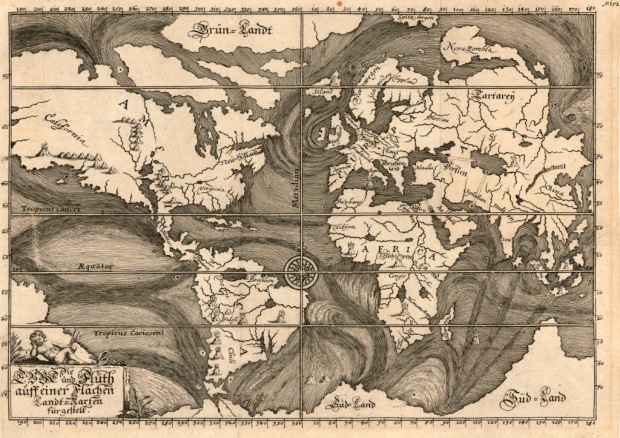 Map by Eberhard Werner Happel, Die Ebbe und Fluth auff einer Flachen Landt-Karten fürgestelt. Image: British Library