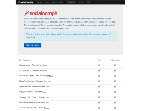 Фрагмент интерфейса сайта SocialOomph