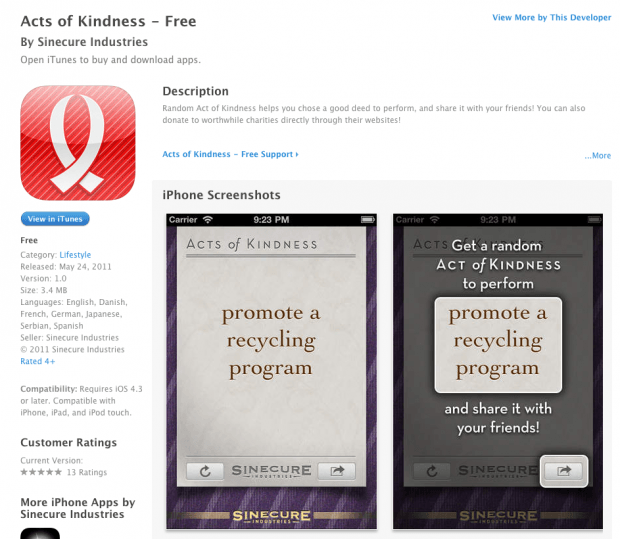 Фрагмент интерфейса страницы приложения Acts of Kindness.