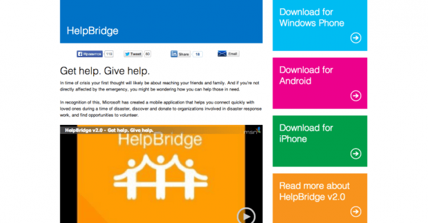 Фрагмент интерфейса страницы Microsoft Helpbridge.