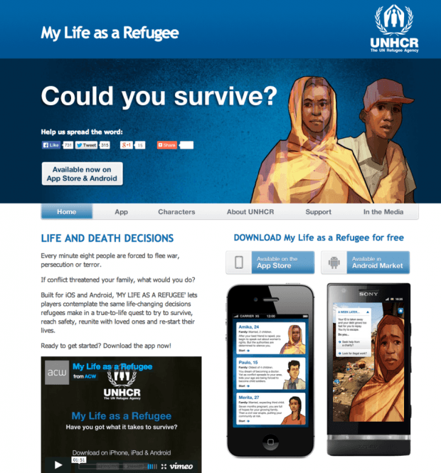 Фрагмент интерфейса сайта My Life as a Refugee.