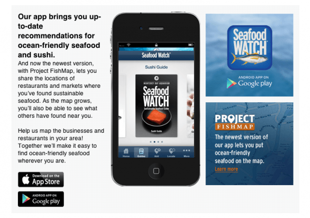 Фрагмент интерфейса приложения Seafood Watch.