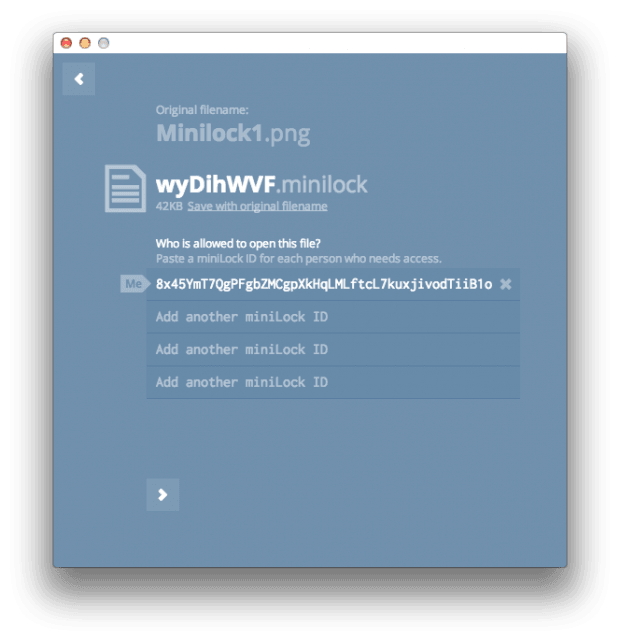 Фрагмент интерфейса приложения miniLock.