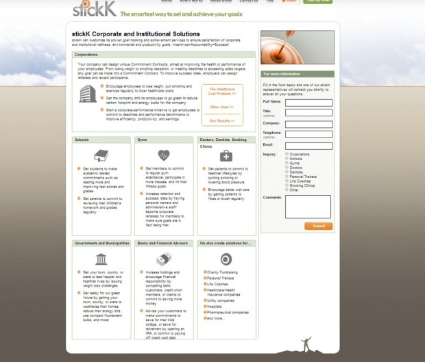 Фрагмент интерфейса сайта StickK