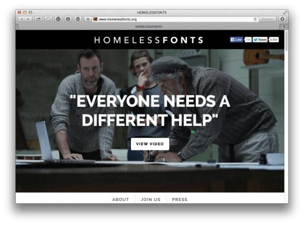 Фрагмент сайта проекта Homeless Fonts