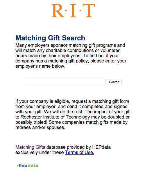 Фрагмент сайта Matching Gifts