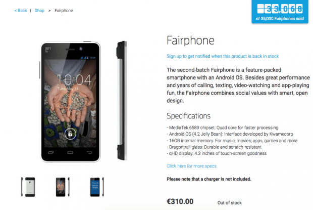 Фрагмент сайта Fairphone