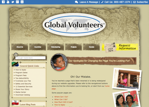 Фрагмент сайта Global Volunteers
