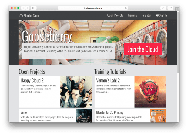 Фрагмент сайта Blender Cloud.