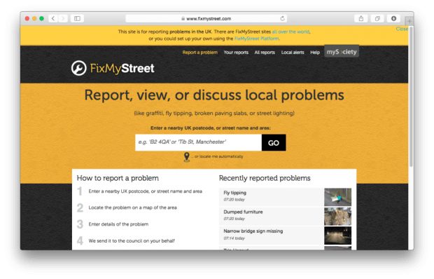 Фрагмент сайта FixMyStreet.
