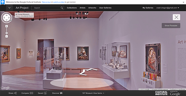 Панорама мемориального музея М. Х. де Янга на Google Art Projects. Изображение: google.com/culturalinstitute/u/0/asset-viewer/de-young-museum