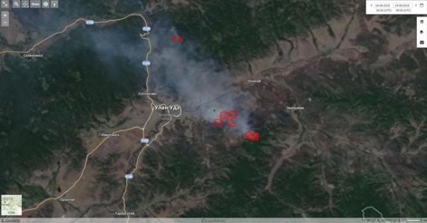 Скриншот с сервиса "Космоснимки-Пожары". 18 июня 2015 г., Улан Удэ.