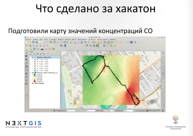 Пример визуализации данных, полученных с помощью SensorLog. Презентация NextGIS на хакатоне в Иркутске