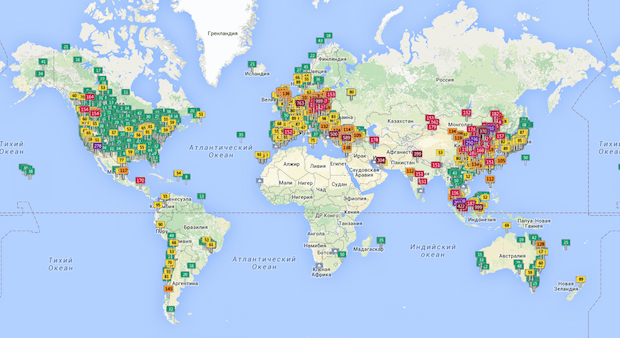Карта загрязнения воздуха в режиме реального времени