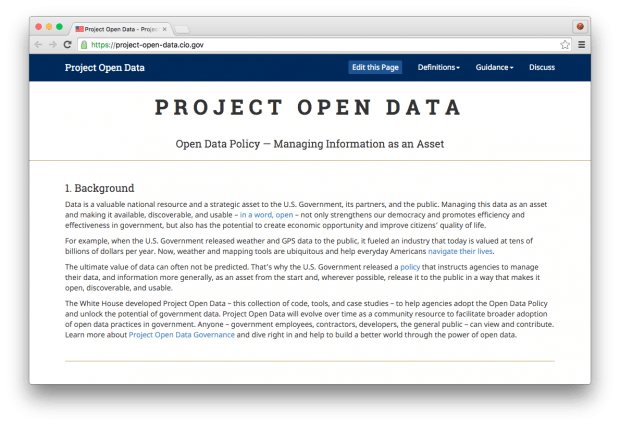 Project Open Data – Правительство США запустило единый портал с кодом, инструментами и исследованиями по открытым данным