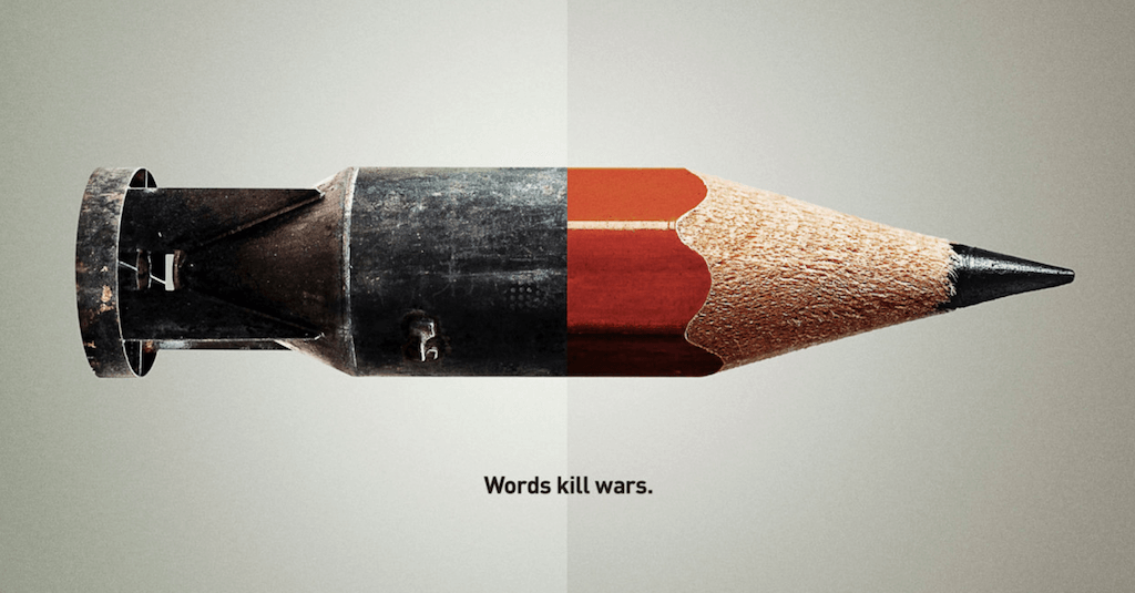 Социальная реклама «Слова убивают войну». Фото: osocio.org. (СС0).