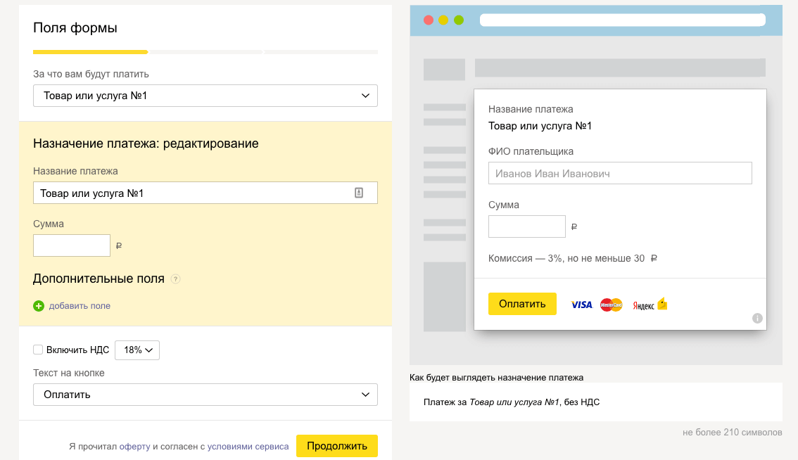 Инструменты приема платежей Яндекс.Деньги для физических лиц