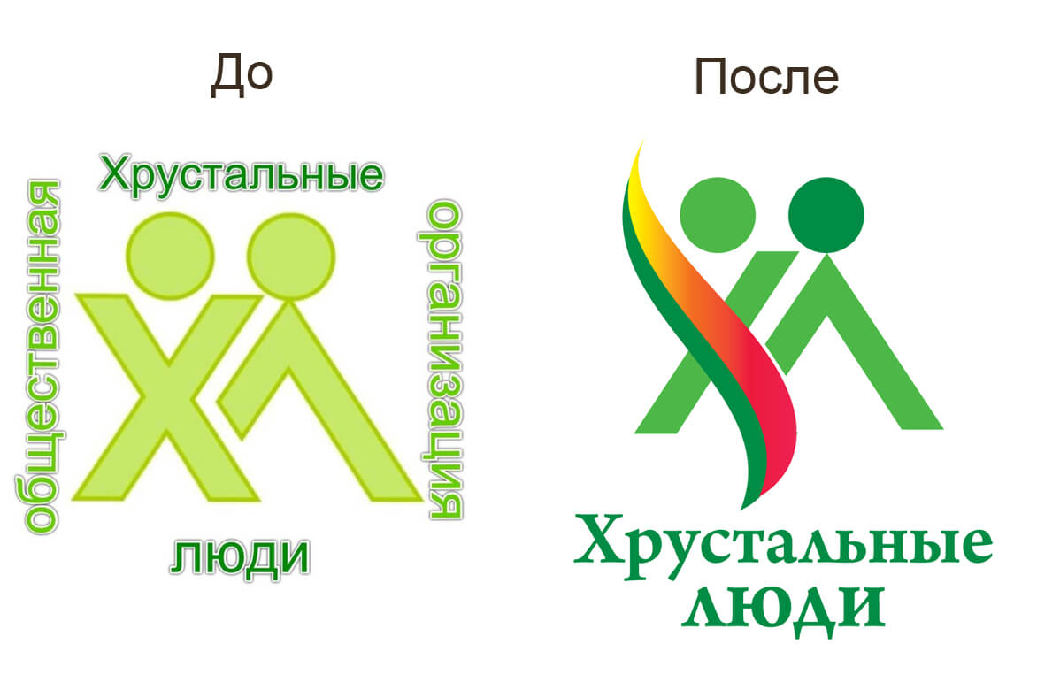 Логотип организации «Хрустальные люди»: текущий и обновлённый IT-волонтером Дианой
