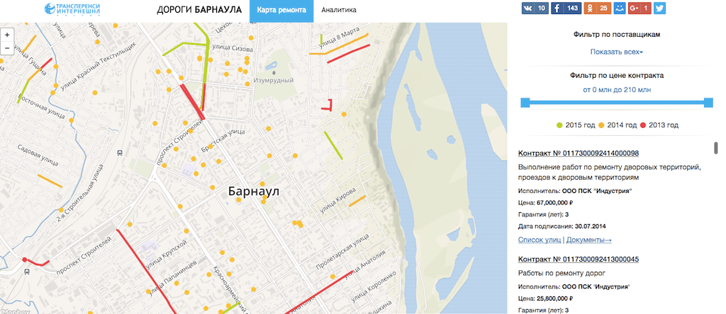 «Дороги Барнаула» также содержат информацию о том, куда горожанин может пожаловаться на плохое состояние дорожного покрытия. Фото: фрагмент главной страницы проекта.