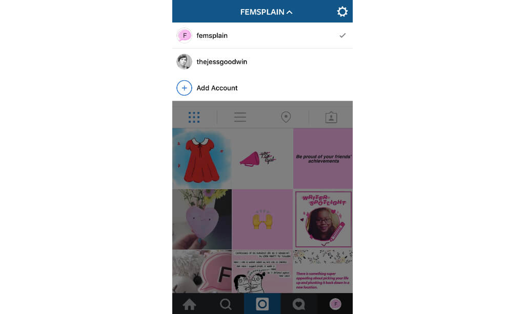 Переключение между аккаунтами в Instagram стало очень простым. Фото: Later.