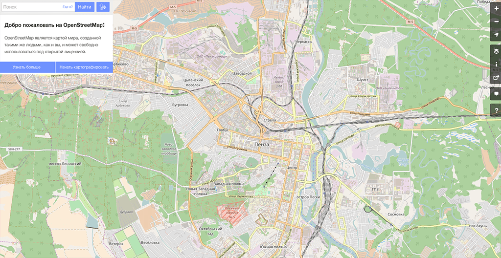 Фрагмент карты Пензы на основе OpenStreetMap.