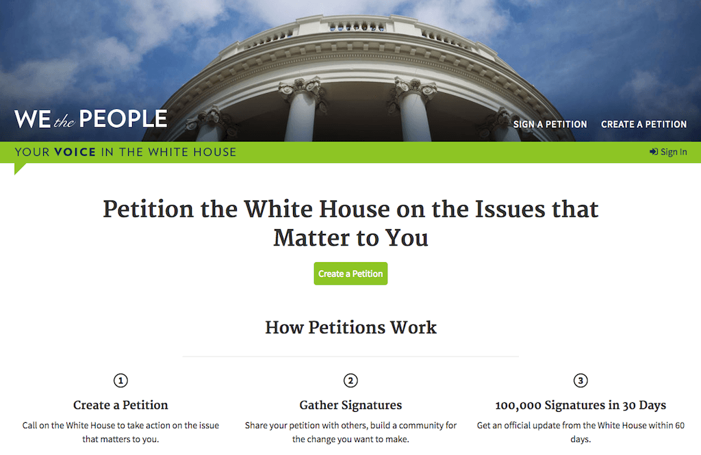 Фрагмент сайта petitions.whitehouse.gov