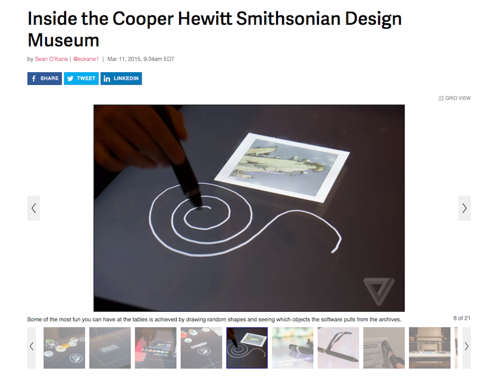 Интерактивные панели Cooper Hewitt Smithsonian Design Museum в Нью-Йорке.