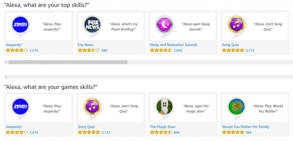 Приложения Alexa. Изображение: скриншот с сайта www.amazon.com