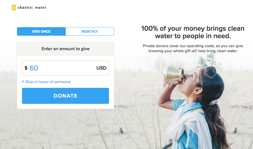 Фрагмент сайта charity : water
