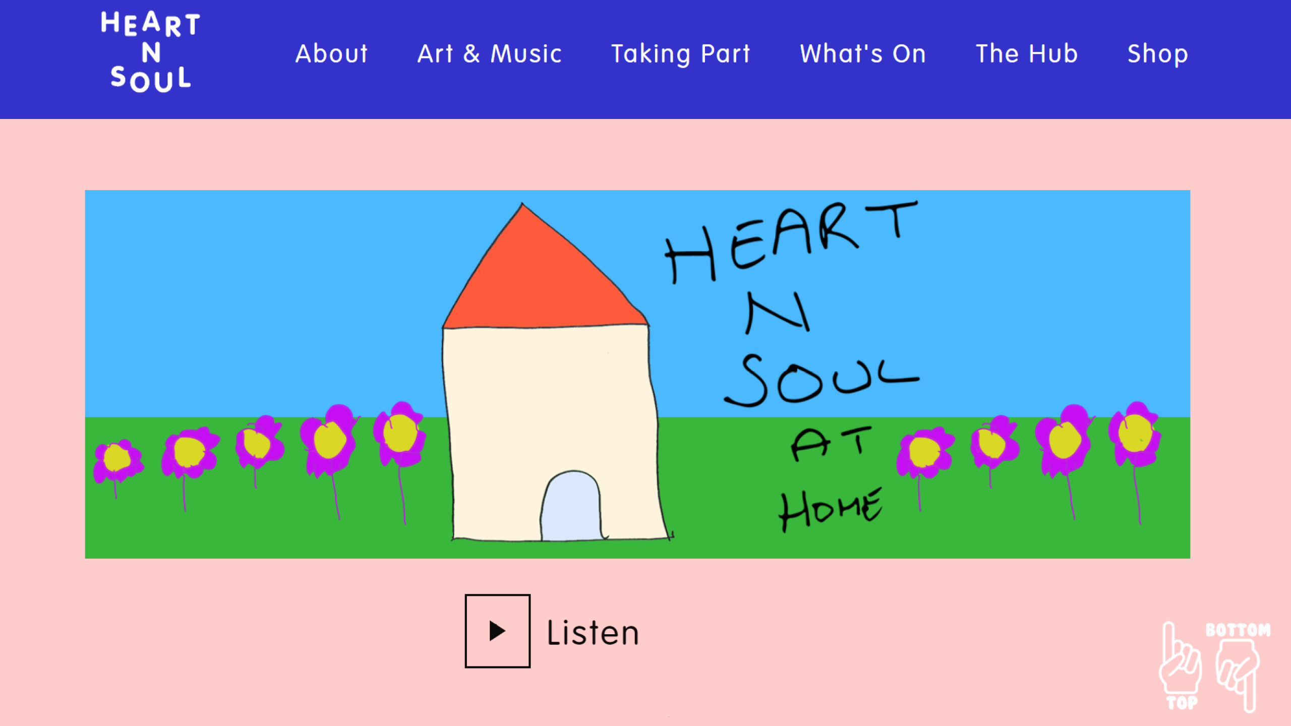 Скриншот сайта с адаптивным дизайном организации heart n soul, работающей в основном с людьми с особенностями развития.