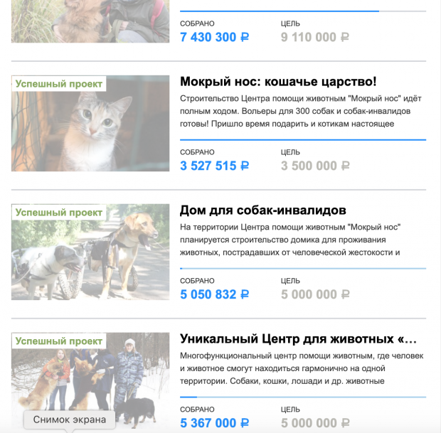 Общий сбор четырех проектов фонда «Ника» превысил 21 миллион. Изображение: Planeta.ru.