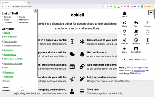 dokieli — клон сервиса для публикации мультимедийных лонгридов Medium в базе Solid / Скрин Ольги Таракановой