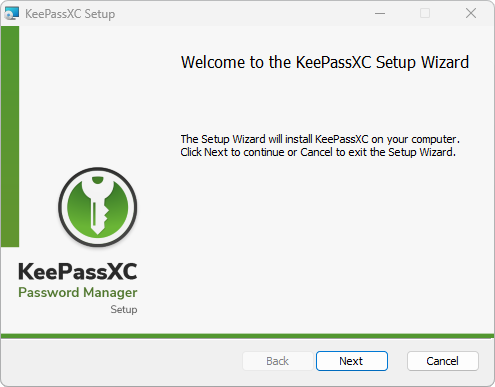 Мастер установки KeePassXC