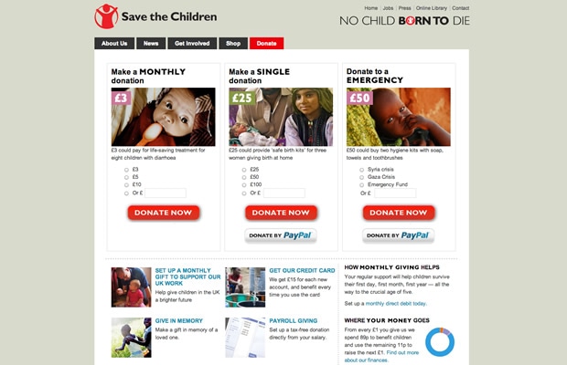 Save the children - страница пожертвований