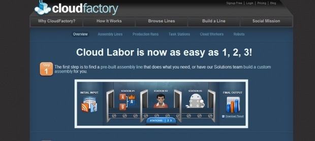 Фрагмент интерфейса сайта CloudFactory