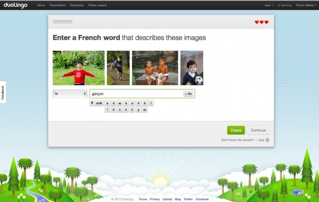Фрагмент интерфейса сайта Duolingo