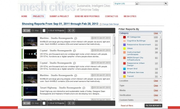 Фрагмент интерфейса сайта Mesh Cities