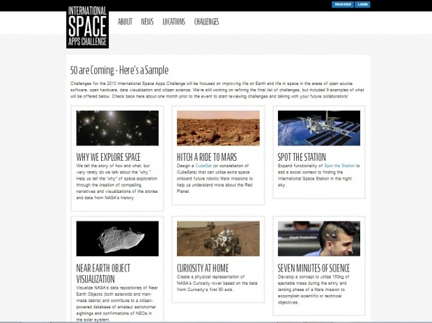 Фрагмент интерфейса сайта International Space Apps Challenge