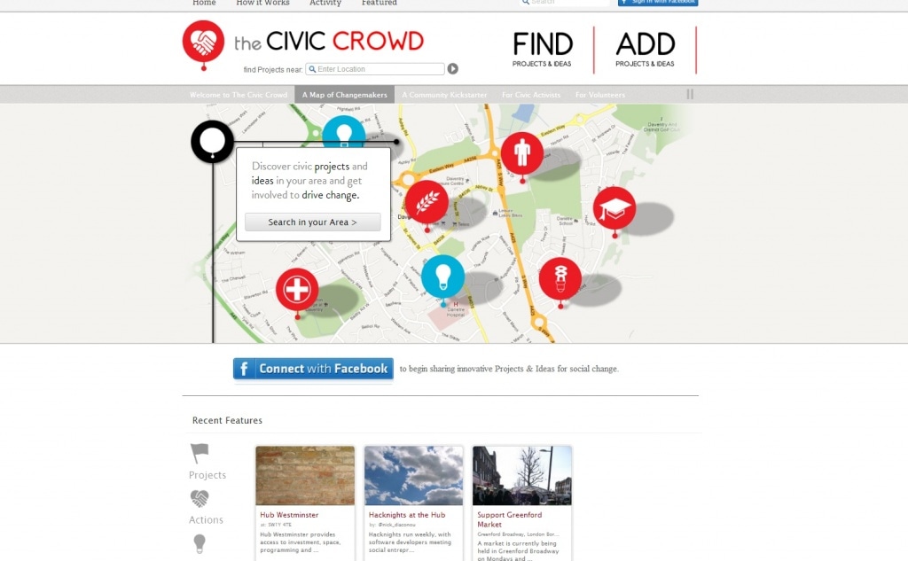 Фрагмент интерфейса сайта The Civic Crowd