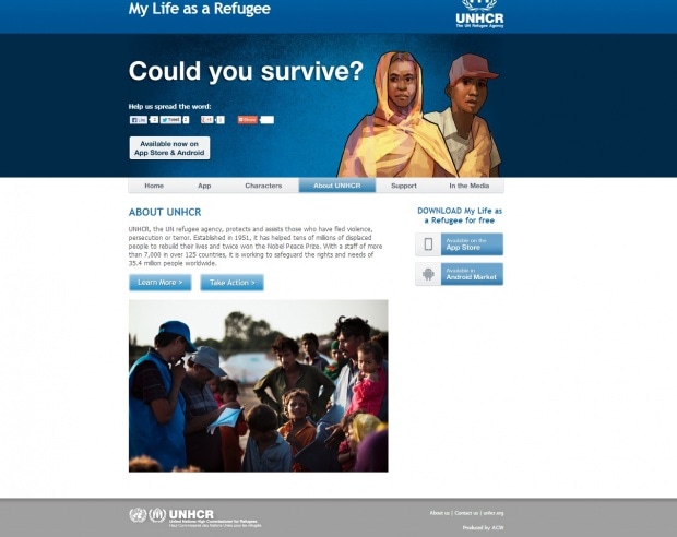 Фрагмент интерфейса сайта My Life as a Refugee